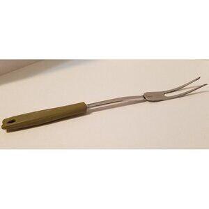 Vintage EKCO #2 Chromium Plate Solid Meat Utility Fork Avocado Green